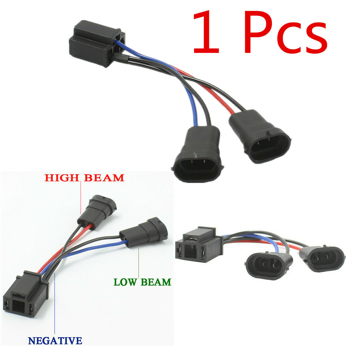 1 Pair H9/H11 Male Adapter to H4 3-prong Female Socket Conversion Wiring Harness