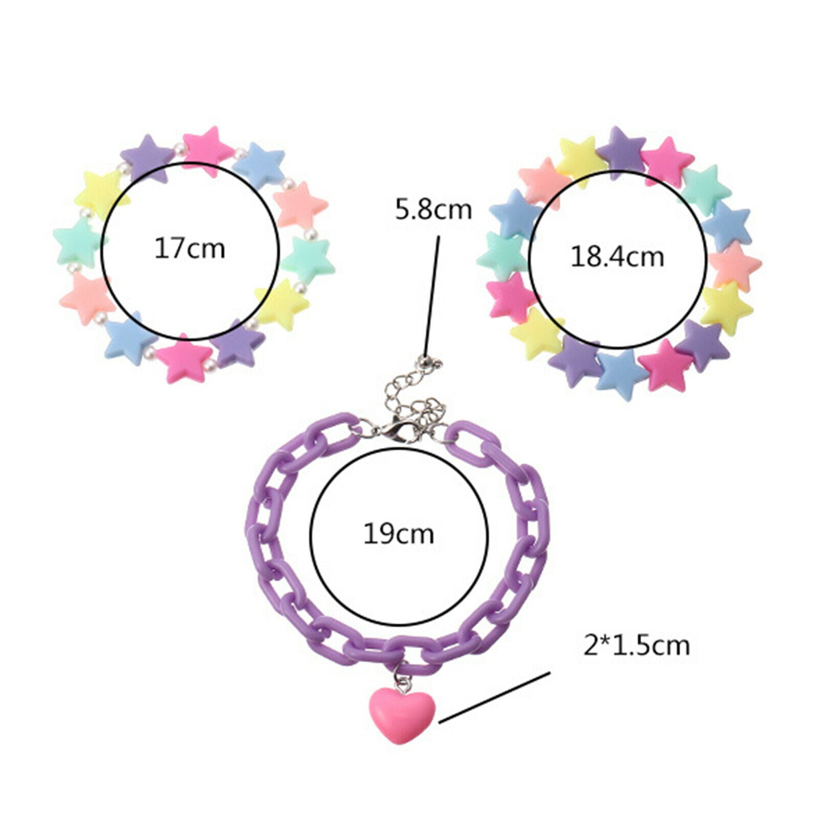 1Set Multicolor Bracelets Sets Acrylic Stars Pearls Cute for Teen Girls
