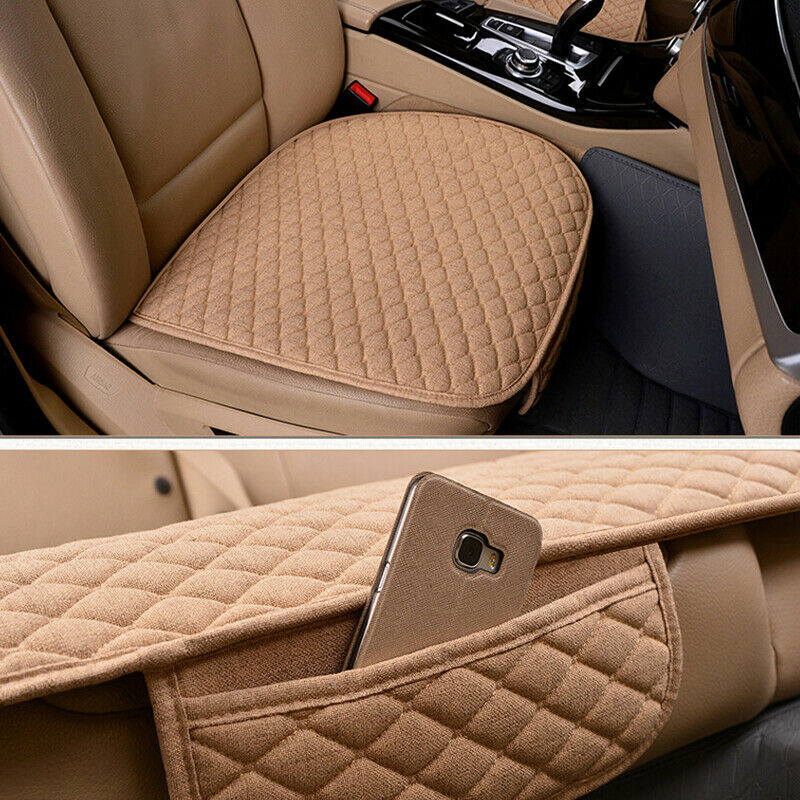 3PCS Universal Linen Fabric Car Seat Cover Front Rear Flax Cushion Breathable