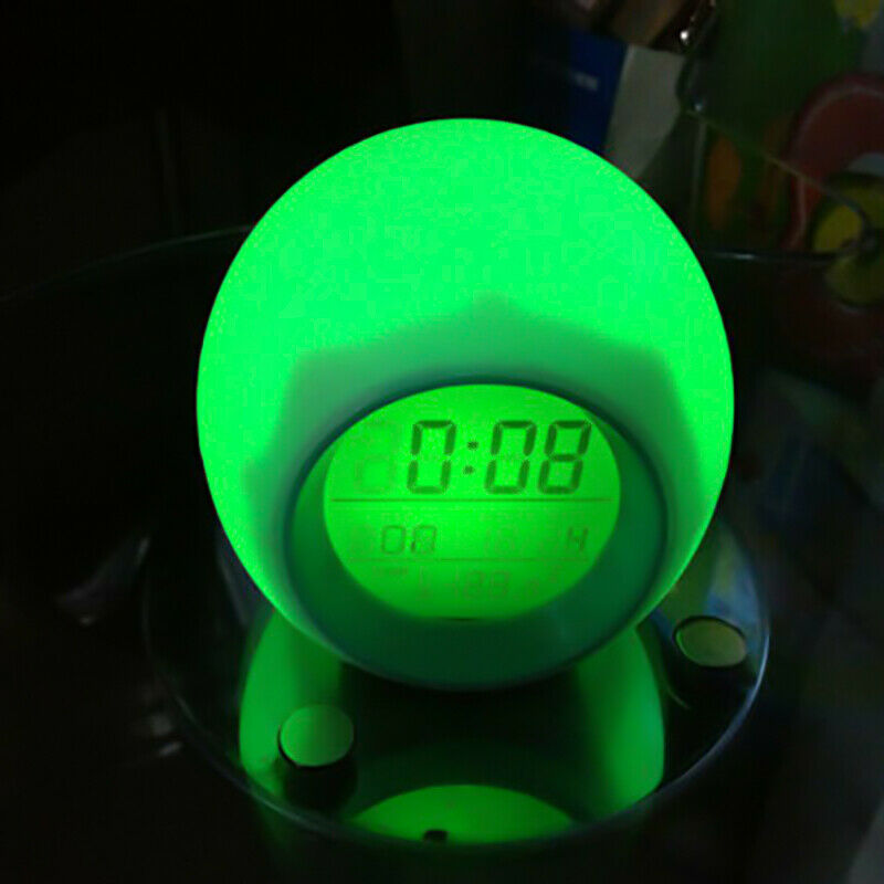 Digital LED Round Snooze Alarm Clock 7 Colors Changing Light Kids Bedroom Decor