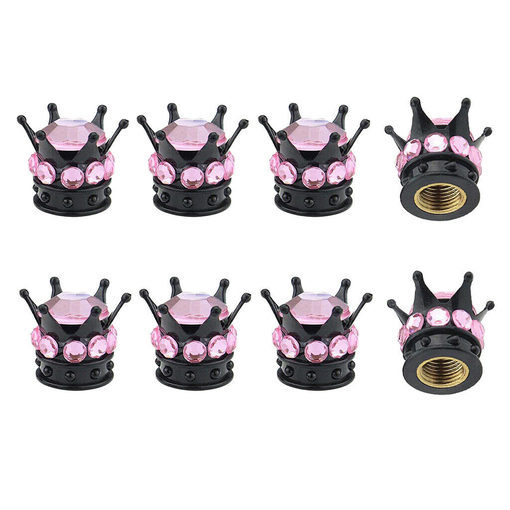 8Piece Crown Bling Diamond Tire/Wheel Stem Valve Caps Car Truck Vehicle Pink
