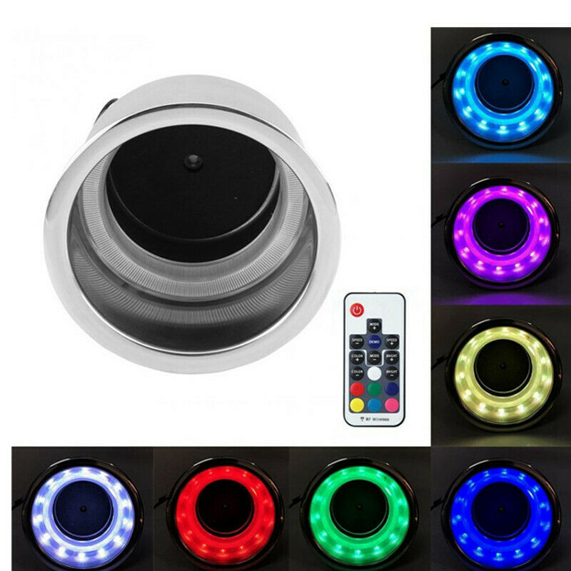 RGB 14LED Stainless Steel Cup Drink Holder + Remote Car Drain Marine Boat Truck