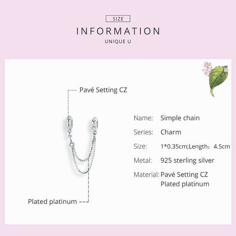 Fashion European CZ Safety chain Charm Spacer Beads Fit Necklace Bracelet DIY