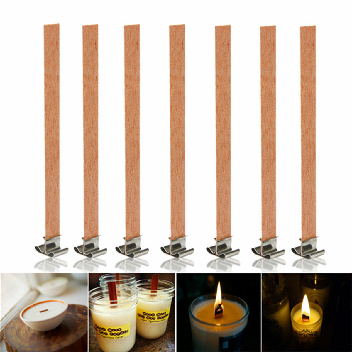 10pcs 13mm x 130mm Candle Wood Wick With Sustainer Tab Candle Making Supplies