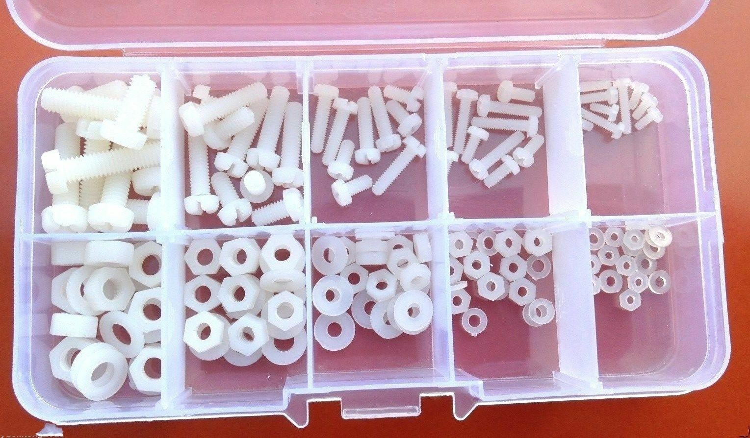 150pcs M2 M2.5 M3 M4 M5 White Nylon Hex Screw Bolt Nut Standoff Spacer Assortmen