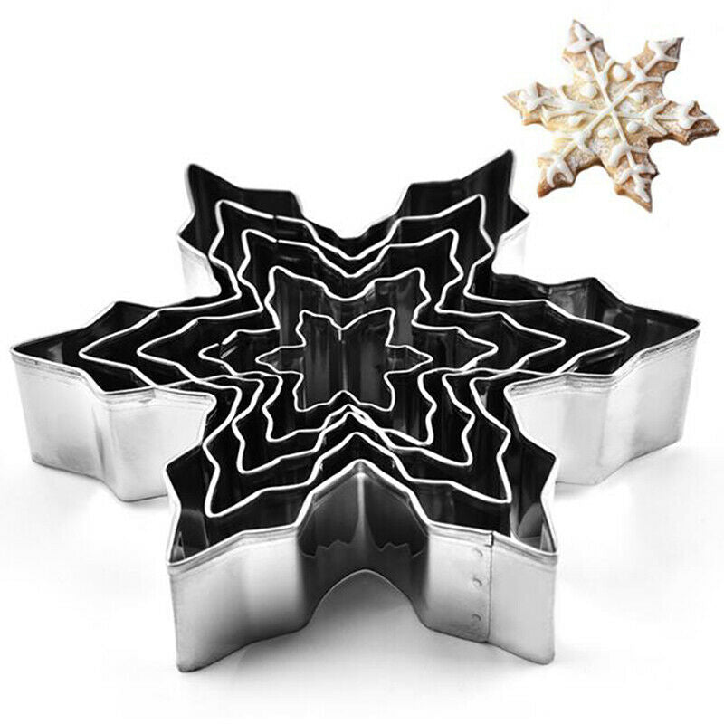 5PCS Snowflake Stainless Steel Cookie Cutter Biscuit Pastry Mold Cake Decor DD