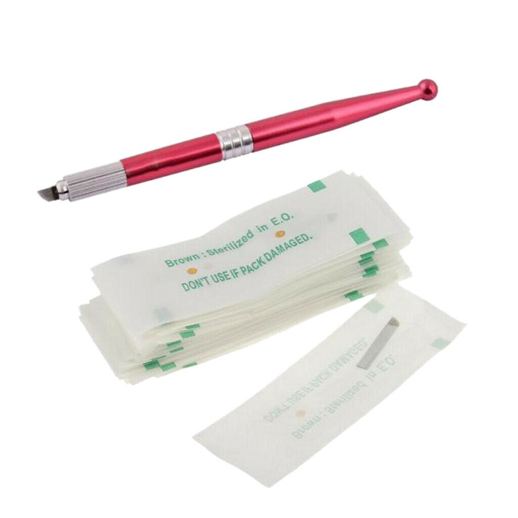 Eyebrow Tattoo Pen Permanent Makeup Microblading Manual Tool+ 50pcs Needles