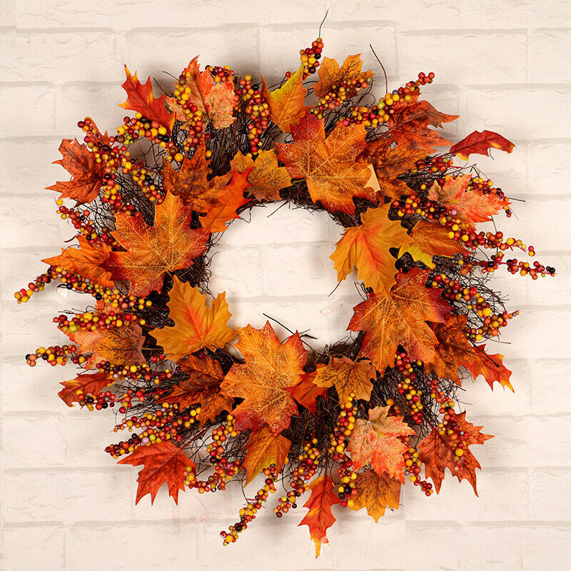 45Cm Autumn Color Maple Leaf Garland Fall Door Pumpkin Wreath Halloween Decor