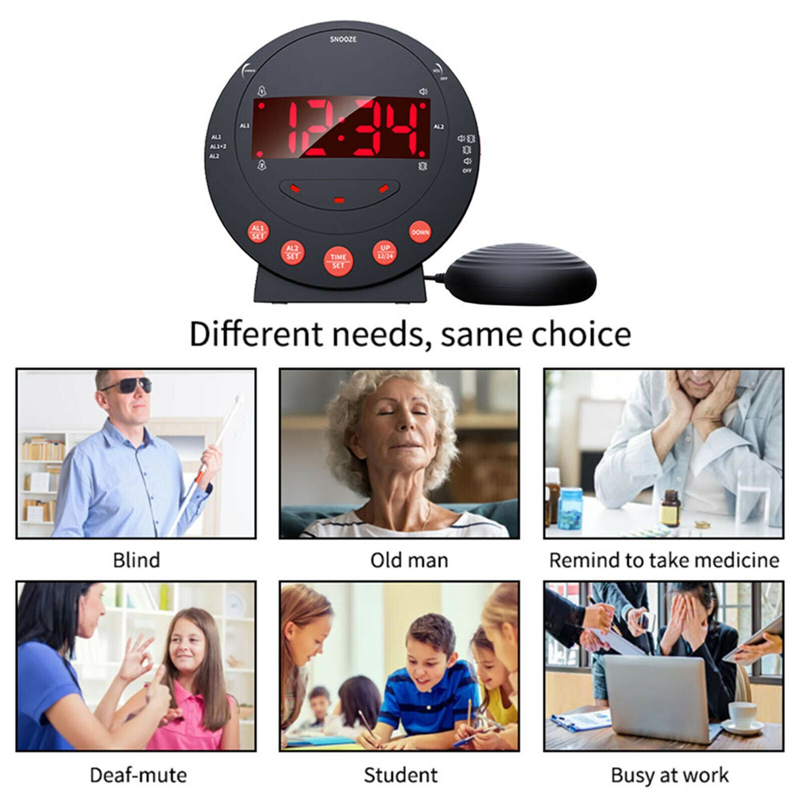 Loud Digital Alarm Clock w/ Super Bed Shaker Vibrating for Heavy Sleepers Deaf @
