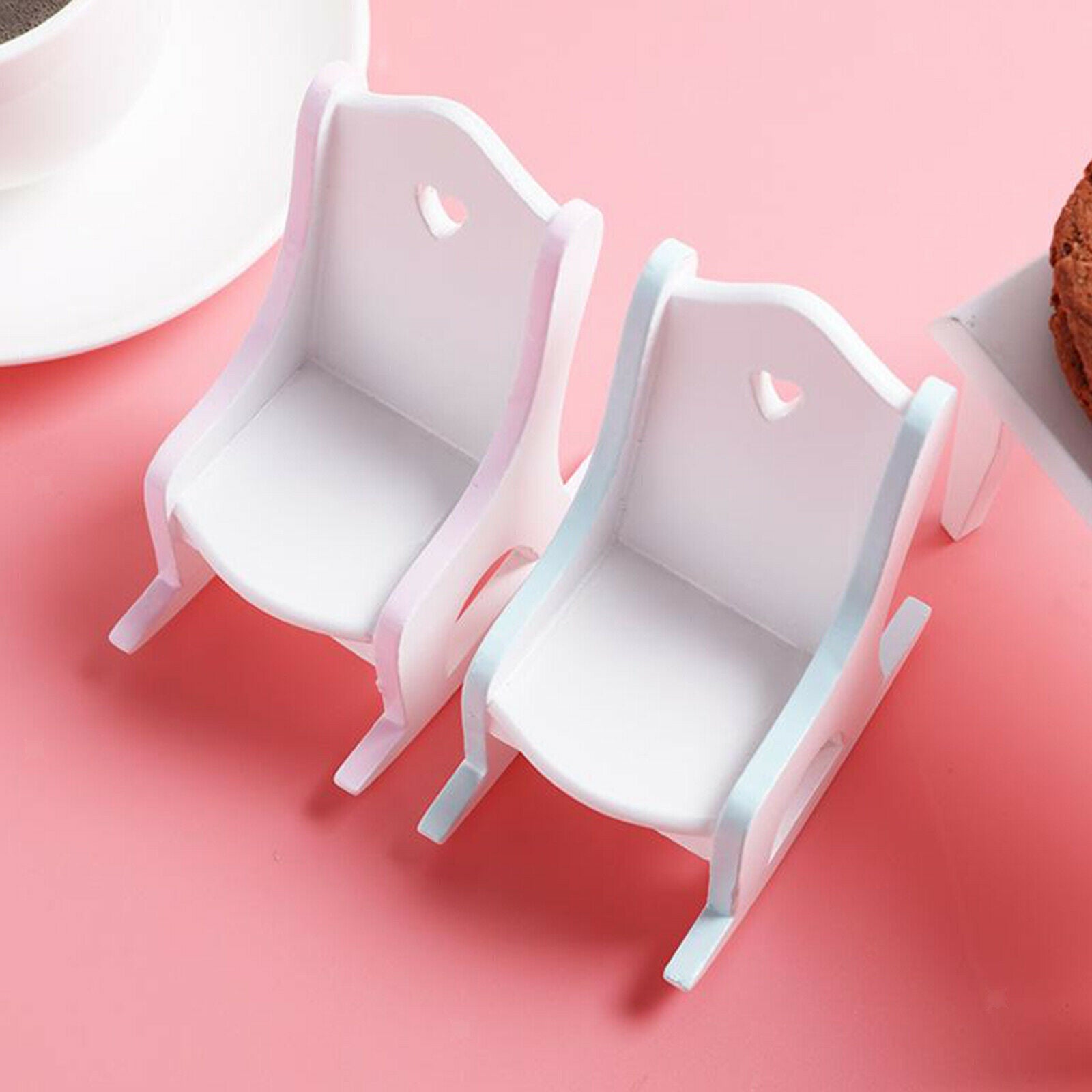 2Pcs Wooden 1:12 Scale Miniatures Rocking Chair Furniture Accessories Crafts