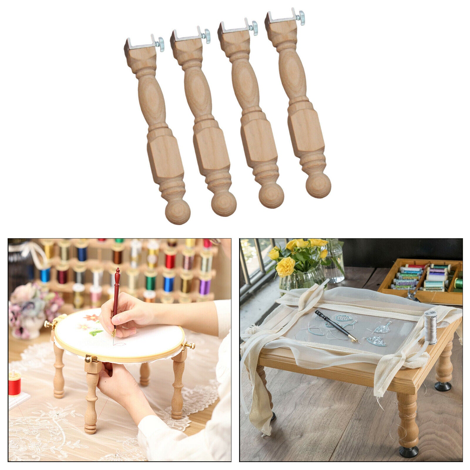 4x Cross Stitch Frame Tabletop Floor Stand Embroidery Sewing Hoop Leg Craft