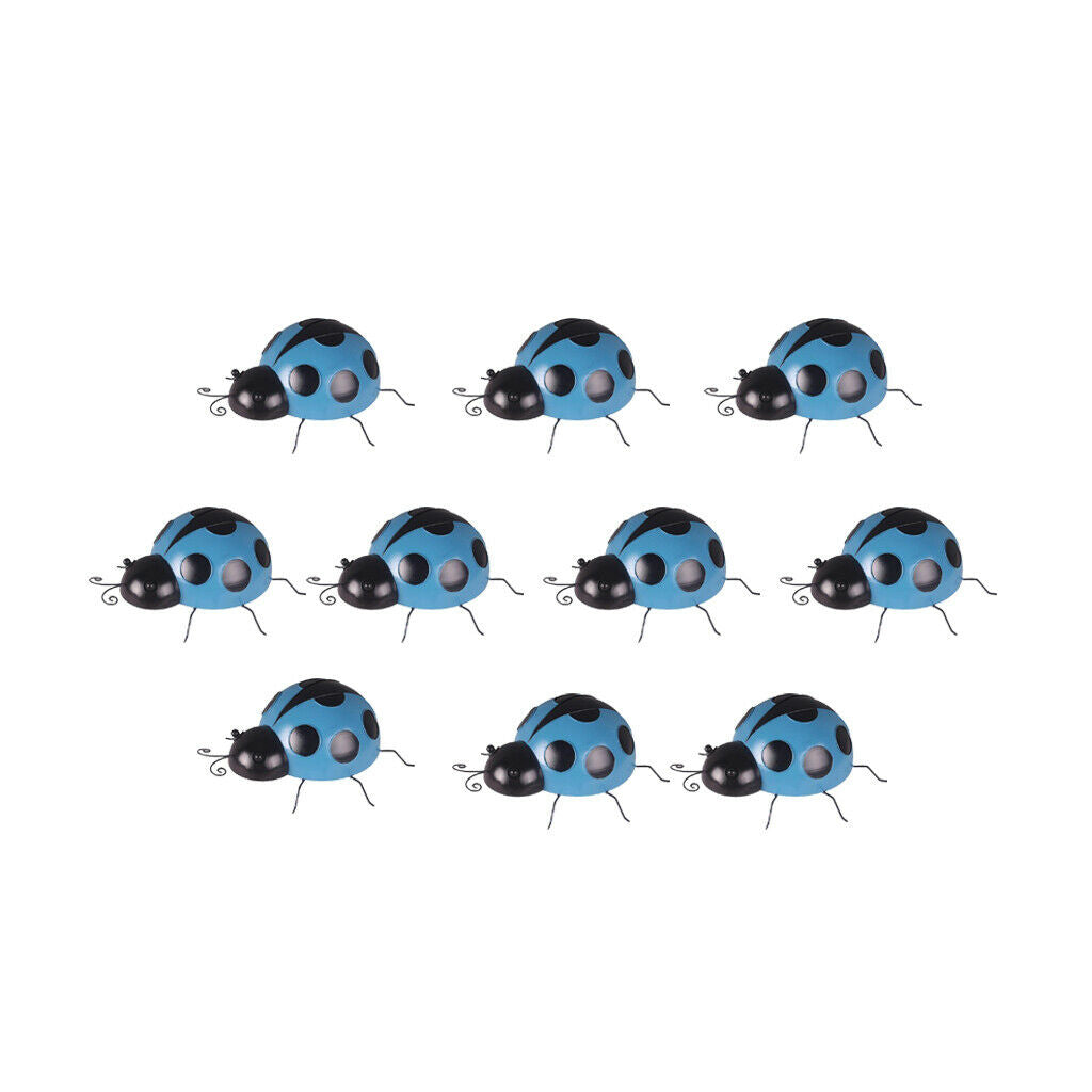 10Pieces Iron Ladybug Wall Decor Lifelike Wall Sculpture Artistic Indoor Outdoor
