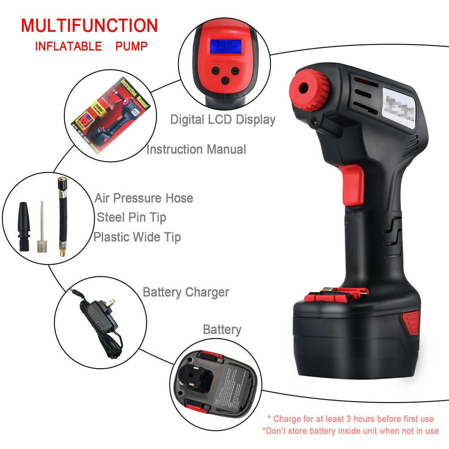 1x Portable Cordless Handheld Digital Car Tire Inflatable Pump Inflator Air Pump