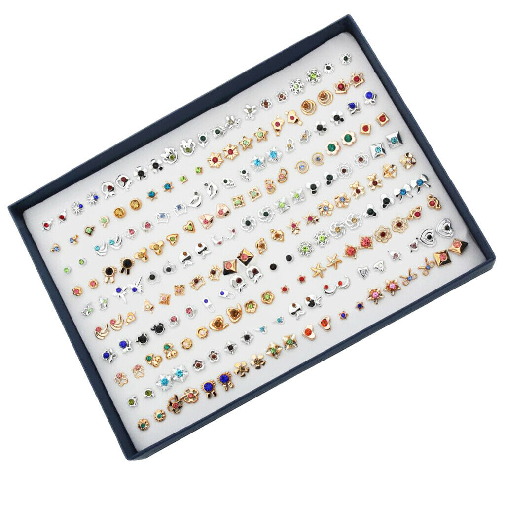 100Pairs Multiple Styles Stud Earrings Set with Organizer Box for Women Lady
