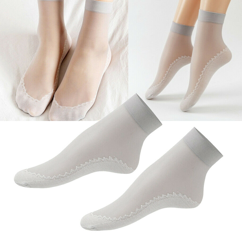 40x Nylon Silk Summer Socks Sheer Lace Soft Cotton Bottom Non-Slip Socks