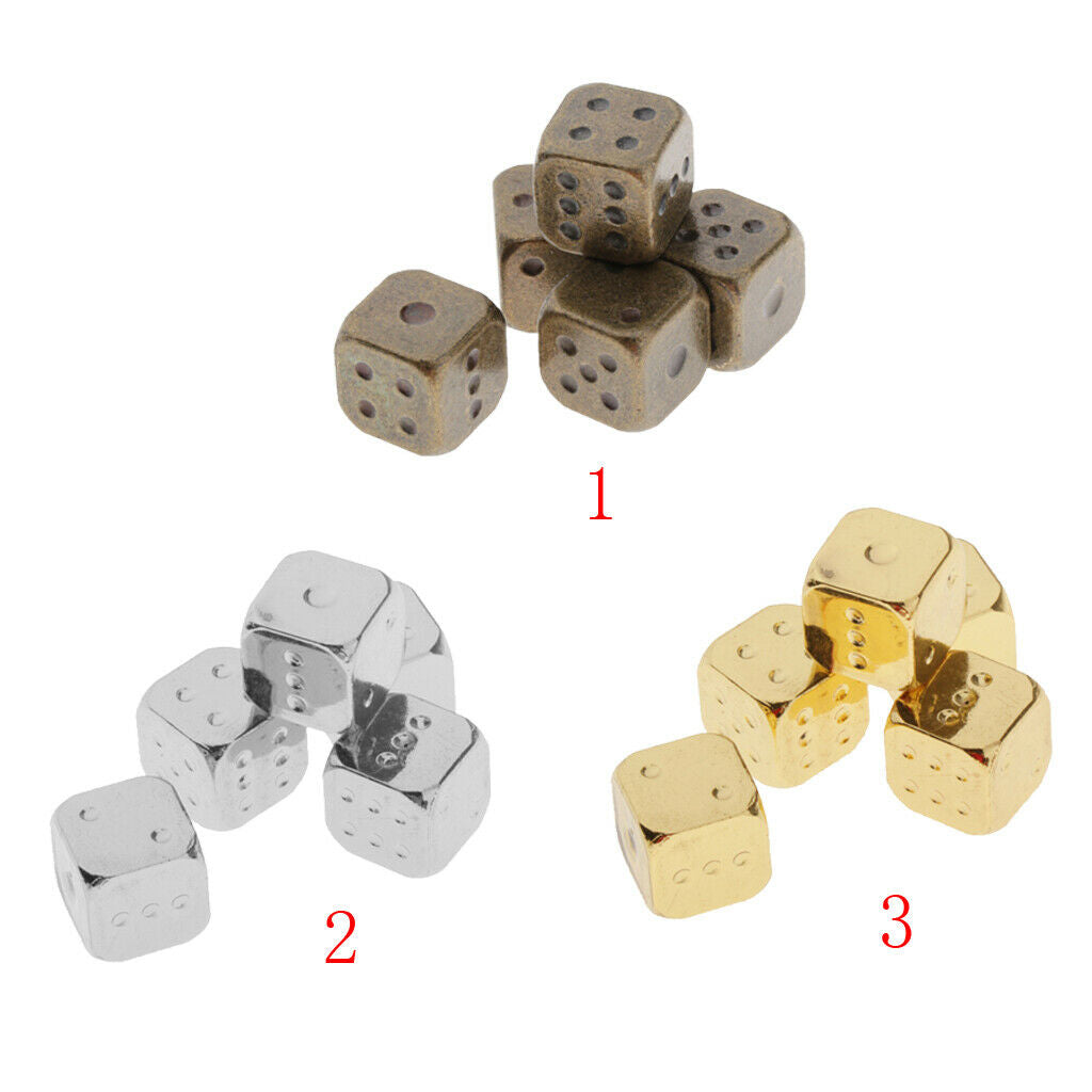 Six Sided Dice D6 Set of 5 Zinc Alloy Dices D&D RPG MTG Game Supply Golden