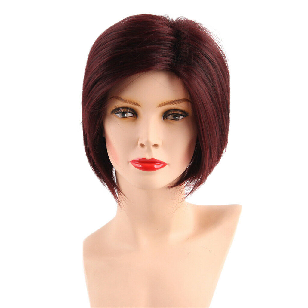 Fashion Bob Wigs Short Straight Synthetic Hair Full Wigs For Women Wine Red