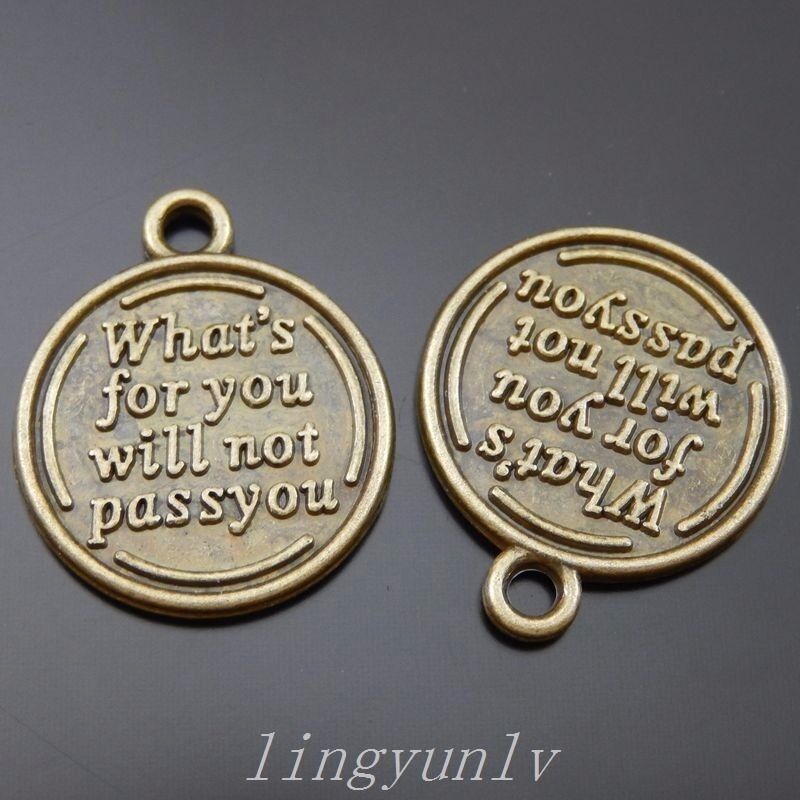 12 pcs Antiqued Bronze Alloy Motto Tag Charm Round Pendant Jewelry Findings 24mm