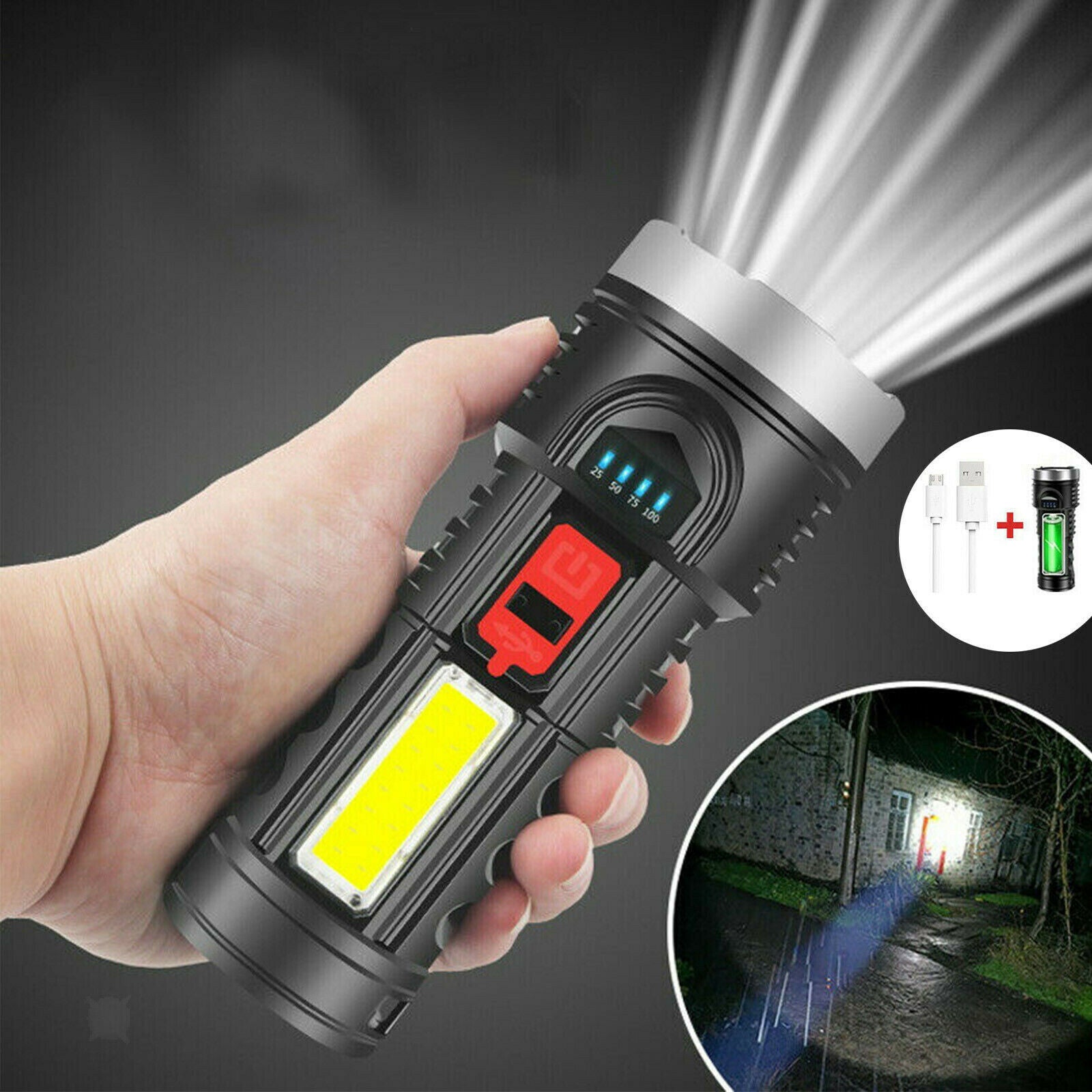 Handheld Waterproof Super Bright LED Torch Flashlight USB Bicycle Lamp Kit