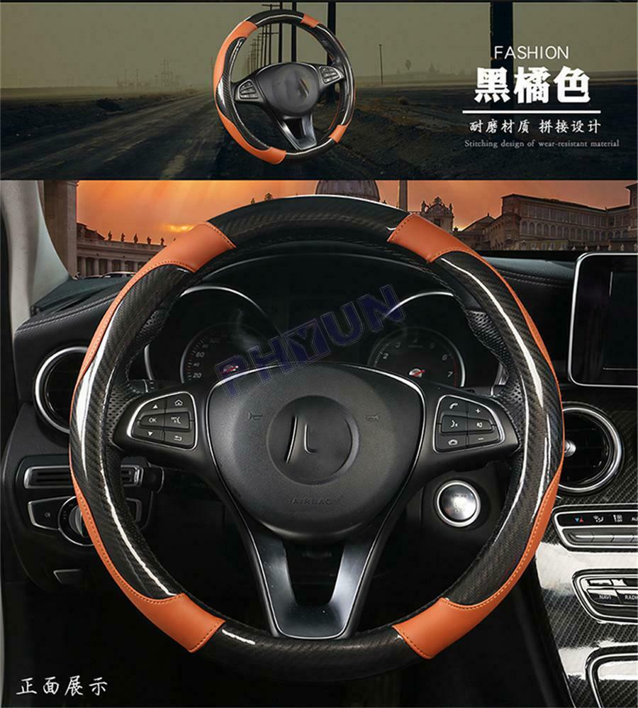 Universal Car Steering Wheel Cover Black Carbon Fiber Braid Style Comfort Grip