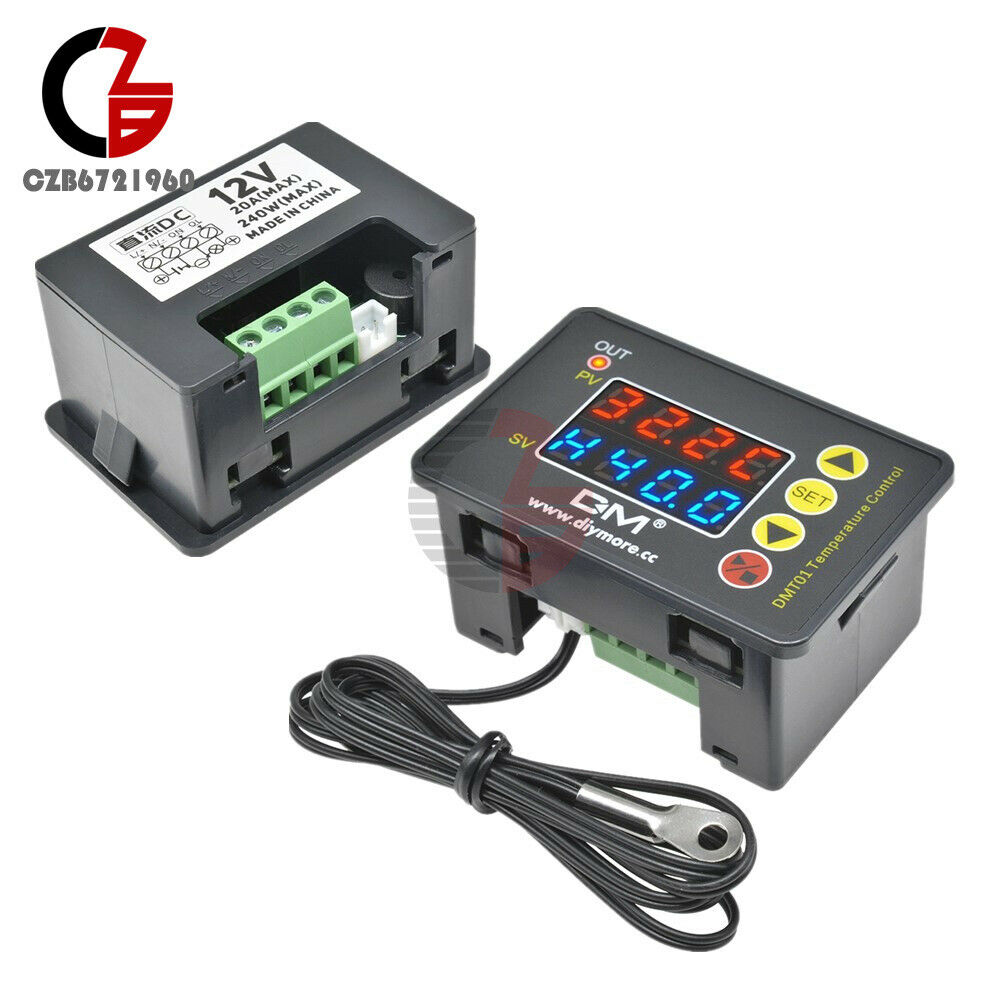DC12V Red Blue LED Display Temperature Controller Thermostat Switch With Sensor