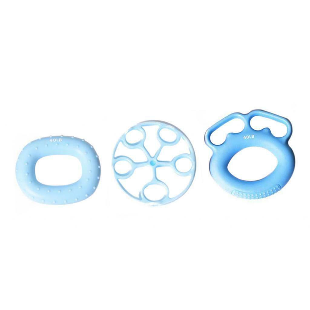 3Pcs Silicone Hand Finger Grip Ring Muscle Power Training Exercise Blue 40LB