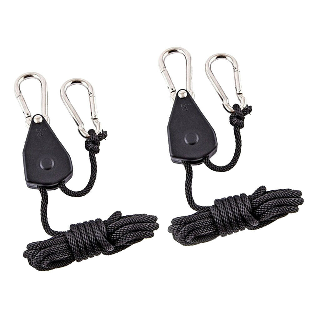 1-Pair 1/8" Rope Clip Hanger Grow Light Ratchet Hanger 150lbs Capacity Black