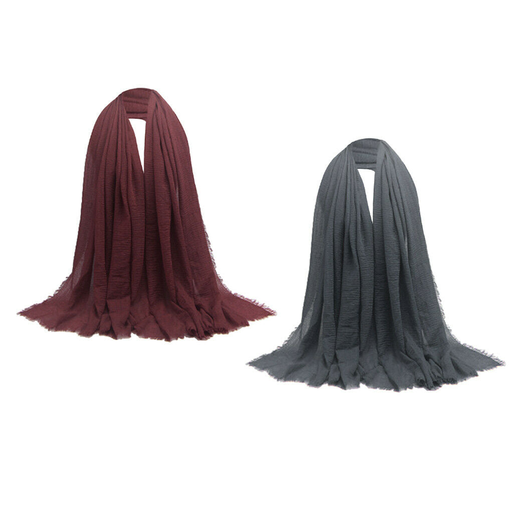 2pcs Womens Cozy Long Scarf Crinkle Hijab Shawl Muslim Turban Headscarf