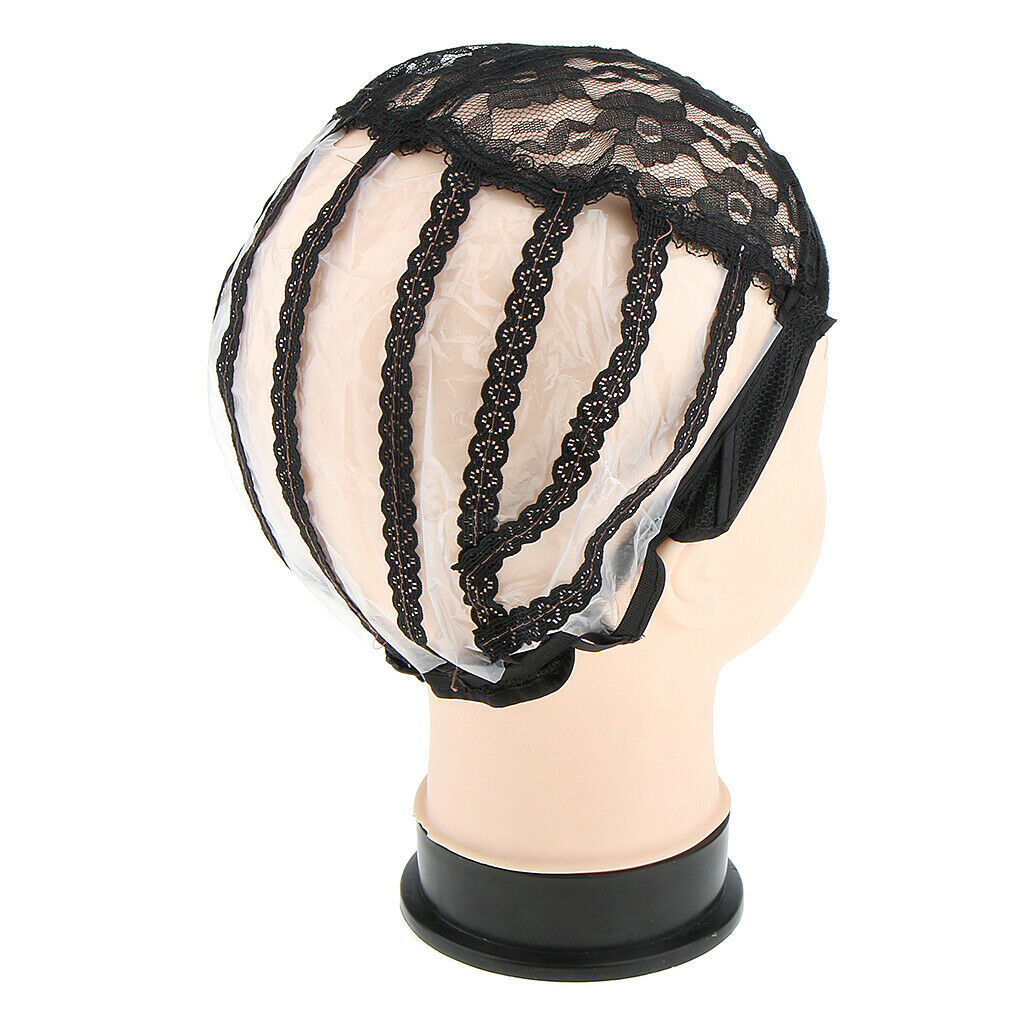 Black Lace Front Caps for Making Wigs Adjustable Straps Weaving Hair Net - 4#