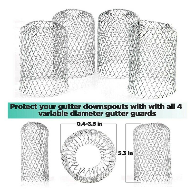 4Pcs Gutter Guard 3 Inch Expand Aluminum Filter Strainer Stops Blockage LeavesM3