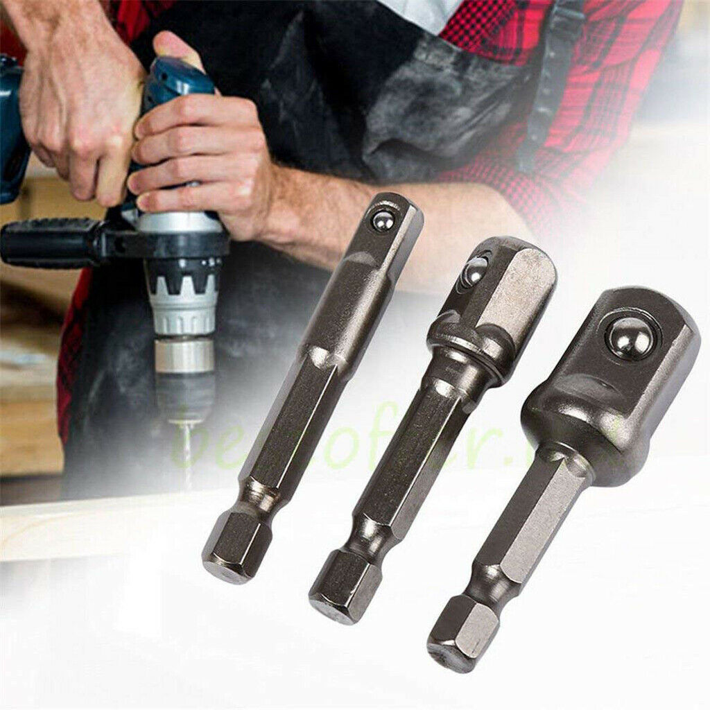 3 lot 1/2" 3/8" 1/4" Socket Bit Adapter Hex Bar Sleeve Conversion Rod Set