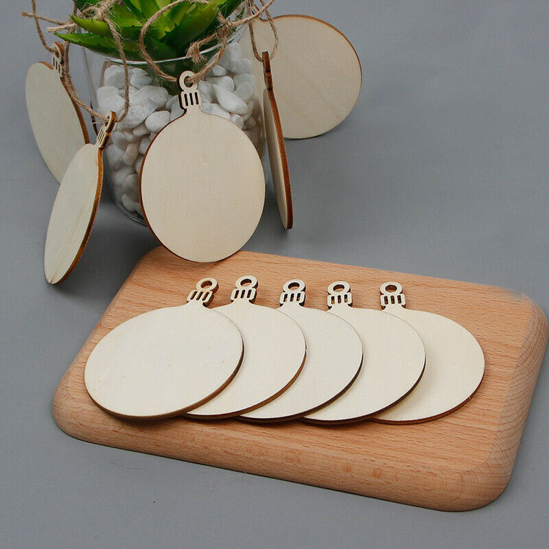10pcsDIY Craft Wooden Round Bauble Unfinished Christmas Hanging Ornaments Blank
