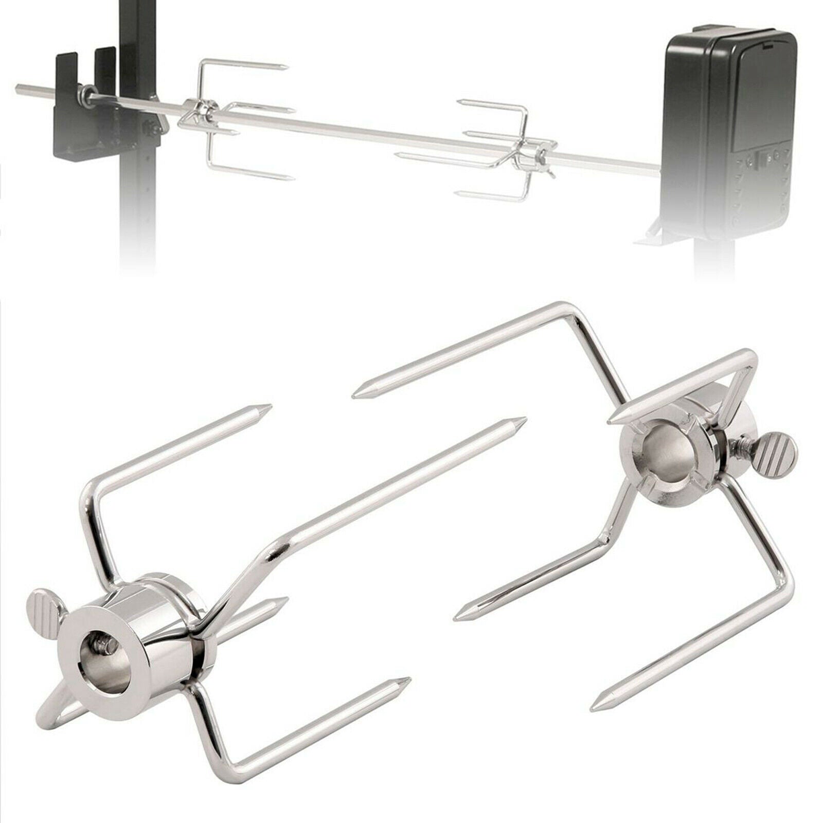 2x Rotisserie BBQ Spit Fork Chicken Beef Charcoal Grill Barbecue Accessories