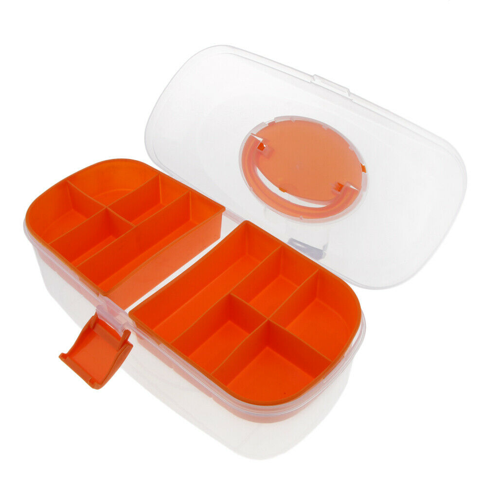 2 Layered Plastic Nail Art Tools Storage Box Brushes Pens Organizer Case Orange