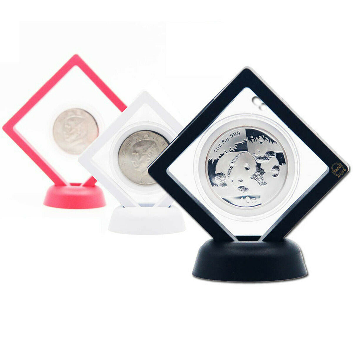 69*69mm Floating Coin Display Frame Holder Coin Box Protective Case w/ Stand