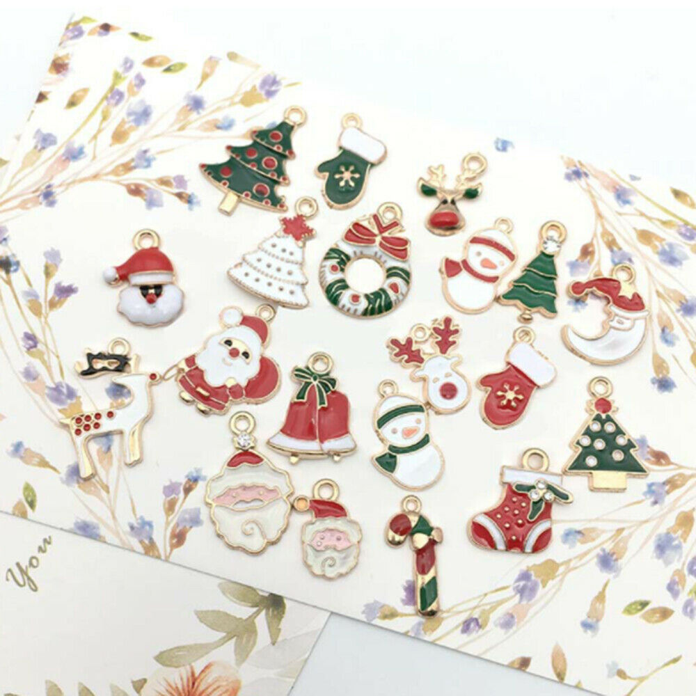 30pcs Christmas Pendant Christmas Element Oil Drop Pendant Cute Alloy Ornament