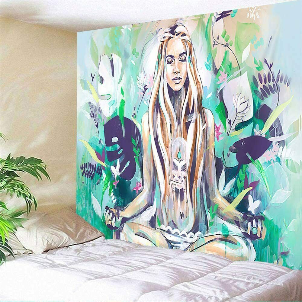 80X60, Large Size Yoga Meditation Wall Tapestry Bohe Girl Among Floral Tapestry