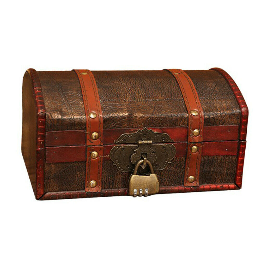 Retro Wooden Treasure Chest Necklace Photos Password Storage Case Boxes