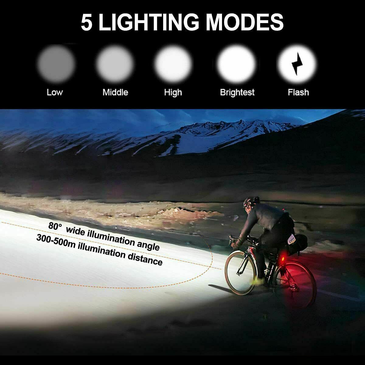 Waterproof Bike Light USB Rechargeable LED MTB Front Rear Bicycle Light Lamp
