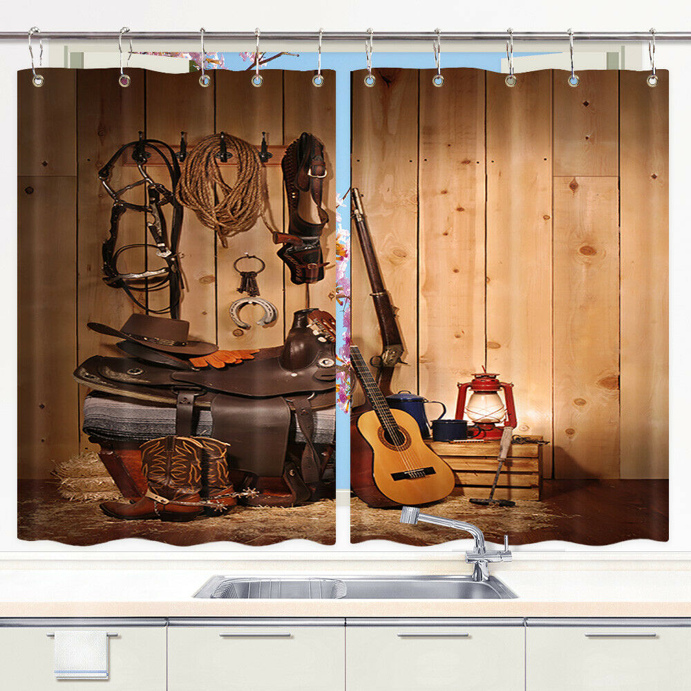 American Western Cowboy Window Curtain Treatments Kitchen Curtains 2 Panels