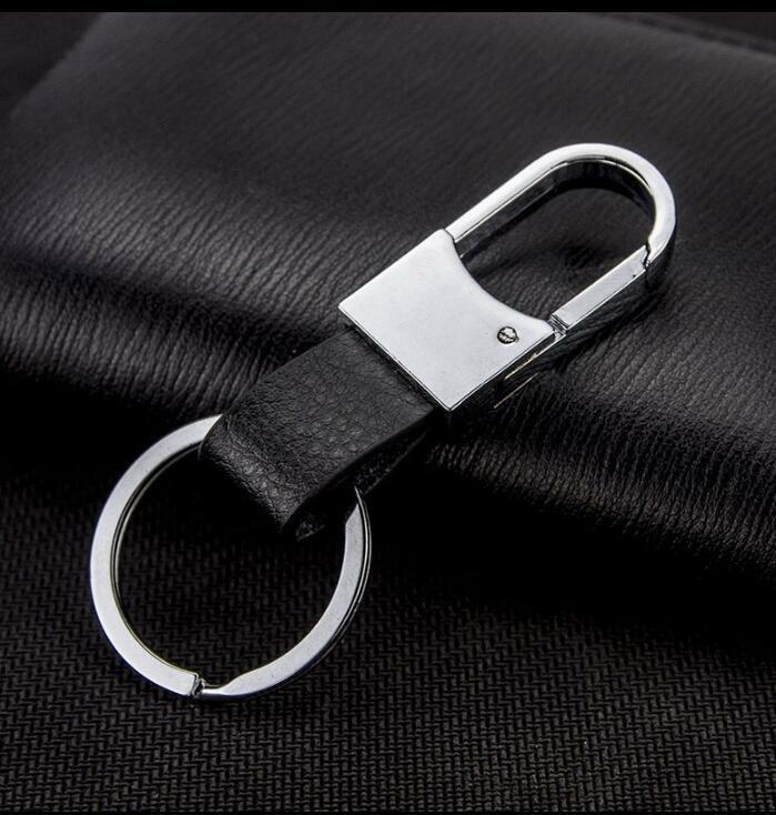 Portable Men Alloy Metal Keychain Black Leather Strap Keyring Key Chain Key Fob