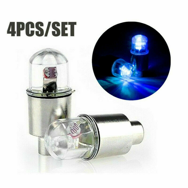 4PCS Car Blue Wheel Tire Air Valve Stem LED Light Caps Cover Accessories 3.8cm