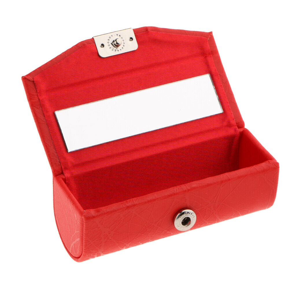 Leather Lipstick Lip Gloss Case Storage Box Makeup Holder with Mirror Red