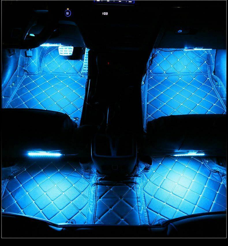 4x RGB Car LED Interior Strips 12 SMD Atmosphere Under dash Accent Light Kit