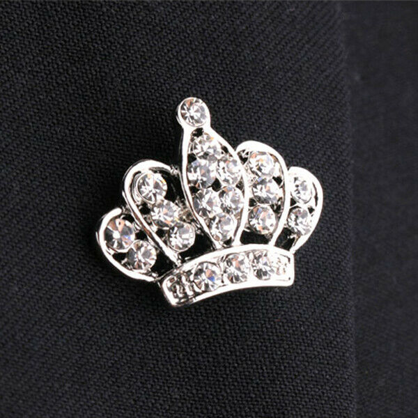 2 Pairs Luxury Crystal Royal Crown Brooch Suit Shirt Collar Pin Jewelry Gift