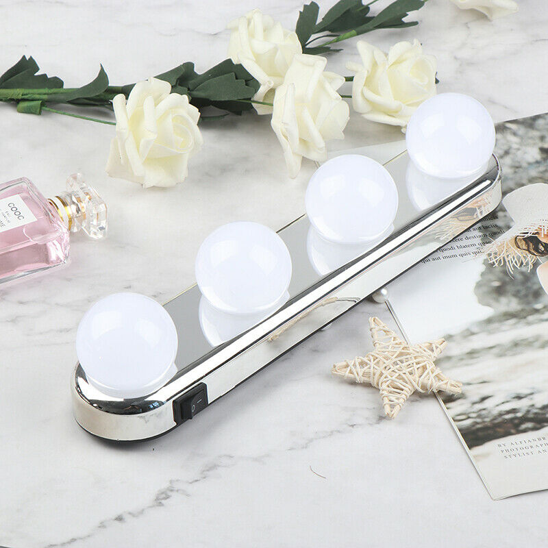 LED Vanity Mirror Lights Make Up Light 4 LED Bulbs Portable Cosmetic MirrorBDAU