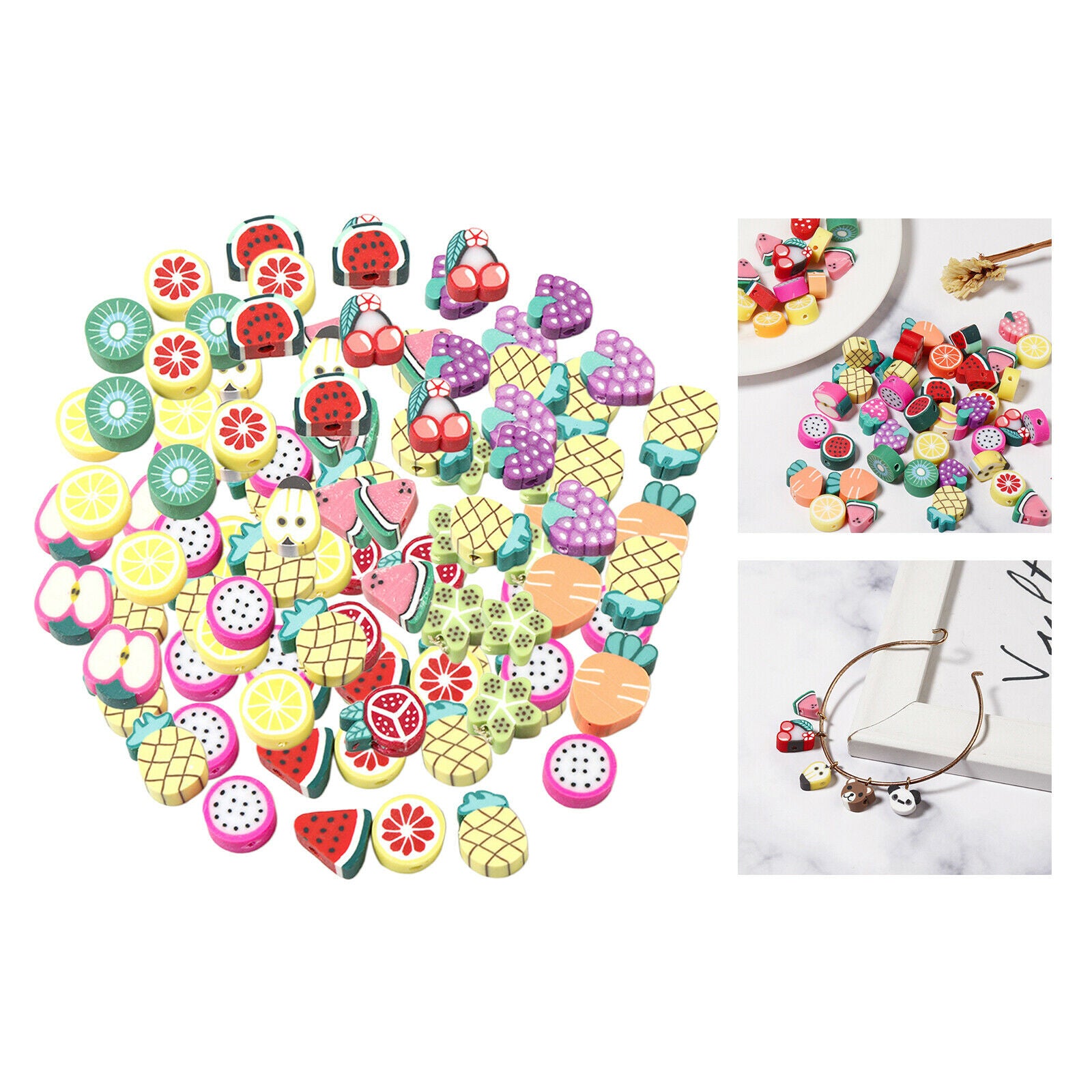 100x Multi Colors Polymer Clay Beads Fruit Spacer Beads DIY Jewelry Finding