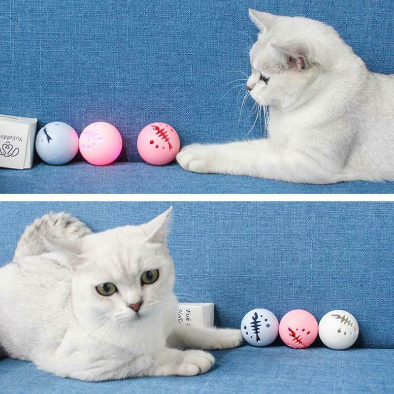 3PCS Fish Bone Hollow Balls for Cats Including Flashing Ball Catnip Ball Indoor