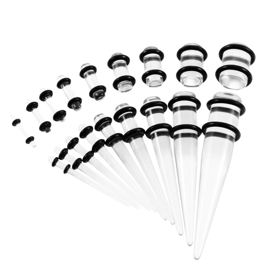 36Pcs Lot Ear Gauges Stretching Kit Plugs Tunnel Taper 14G-00G Expanders Set