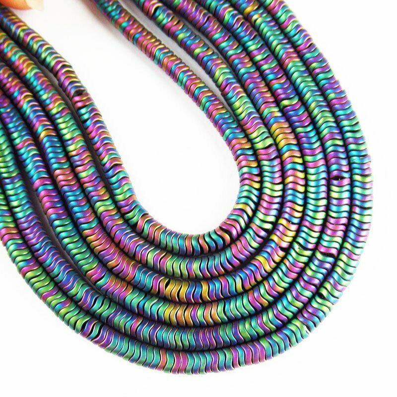 Rainbow Frosted Hematite Wavy Pendant Loose Bead 15.5 inch 4x2mm 20g A-458TS
